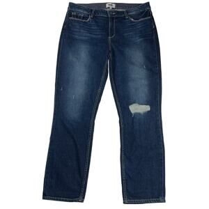 Paige Annabelle Slim Stretch Jeans Domino Destroyed Knee Mid Rise Dark Size 32